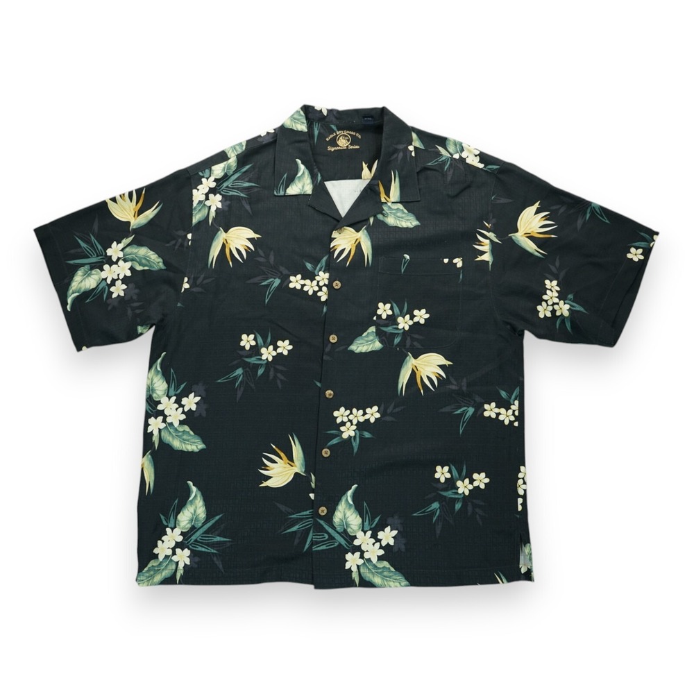 Eagle Dry Goods Men's XL 100% Silk Short Sleeve‎ Button Up Shirt Black Floral